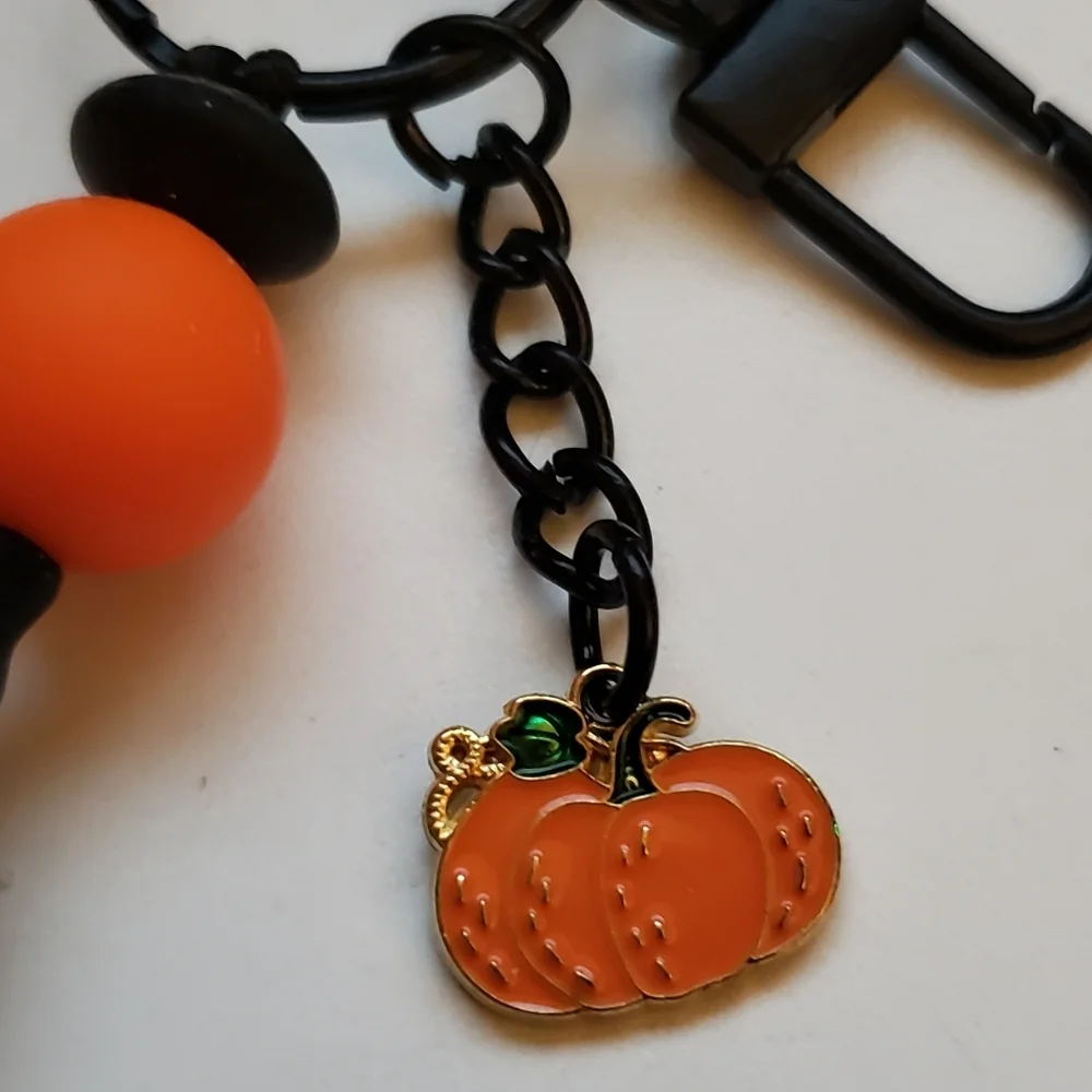 Handmade Halloween Fall Boo Pumpkin Gnome Silicone Focal Bead Keychain